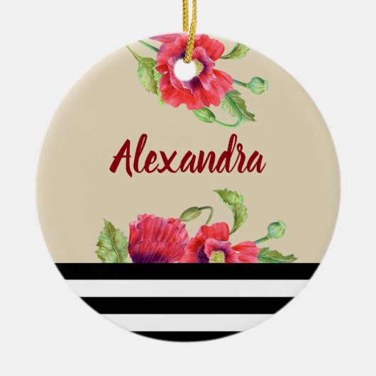 Waterverf rode papaver botanische Floral Art Keramisch Ornament (Voorkant)