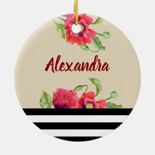 Waterverf rode papaver botanische Floral Art Keramisch Ornament (Achterkant)