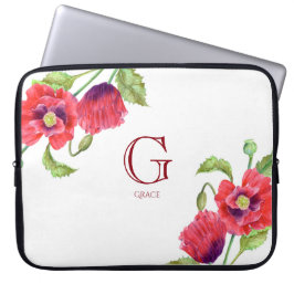 Waterverf Rode papaver Botanische Florenz Monogram Laptop Sleeve