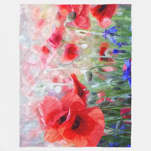 Waterverf Rode papaver Fleece Deken (Voorkant)