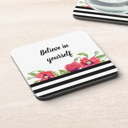 Waterverf Rode papaver gelooft in jezelf Bier Onderzetter (Linkerzijde)