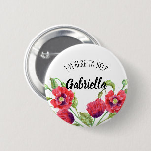 Waterverf rode papaver hier om u te helpen ronde button 5,7 cm