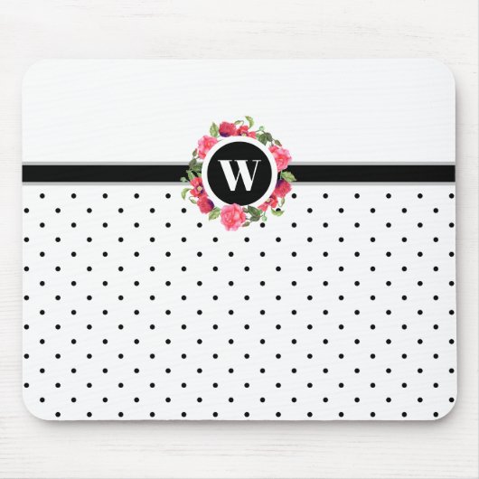 Waterverf Rode papaver Roses Floral Monogram Muismat (Voorkant)