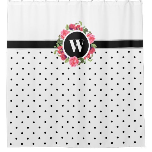 Waterverf Rode papaver roze rozen met baard monogr Douchegordijn (Voorkant)