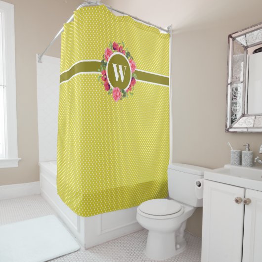 Waterverf Rode papaver roze rozen met baard monogr Douchegordijn (In situ)