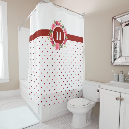 Waterverf Rode papaver roze rozen met baard monogr Douchegordijn (In situ)