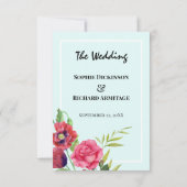 Waterverf Rode papaver roze rozenstruiken bruiloft RSVP Kaartje (Achterkant)