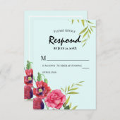 Waterverf Rode papaver roze rozenstruiken bruiloft RSVP Kaartje (Voorkant / Achterkant)