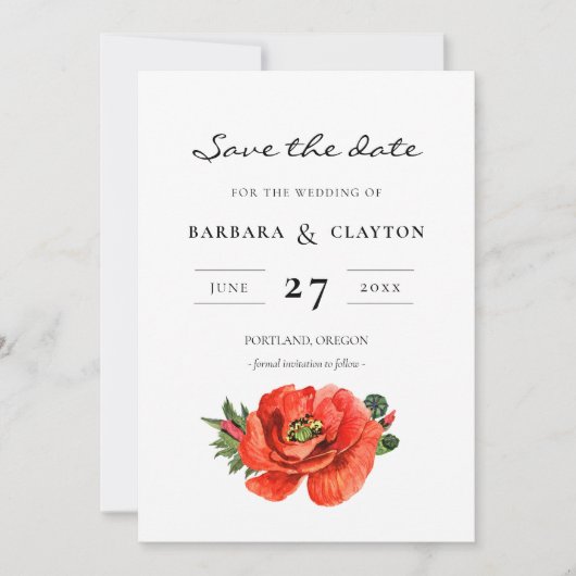 Waterverf Rode papaver Sla de datum op Kaart (Voorkant)