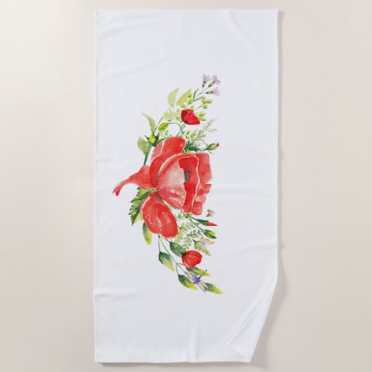 Waterverf Rode papaver Strandlaken (Voorkant)