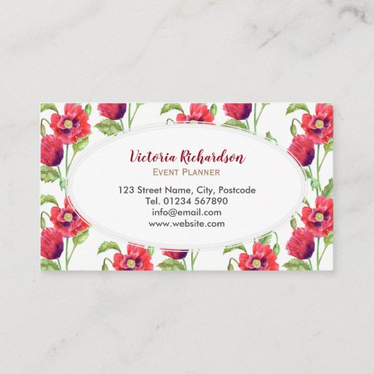 Waterverf Rode papaver Visitekaartje (Achterkant)