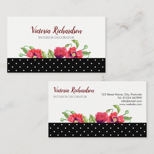 Waterverf Rode papaver Visitekaartje (Voorkant / Achterkant)