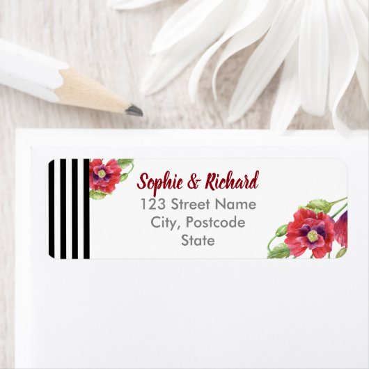 Waterverf Rode papaver Wilde Florale bruiloft Etiket (Insitu)