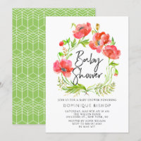 Waterverf Rode papaver WreatinBaby shower
