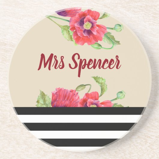 Waterverf Rode papaver Zandsteen Onderzetter (Voorkant)