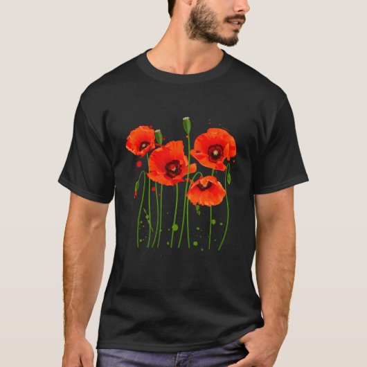 Waterverf Rode papaverbloem Planten Lover T-shirt (Voorkant)