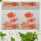 Waterverf rode papaverbloemen papaver theedoek (Gevouwen)