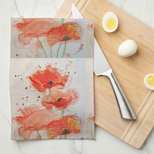 Waterverf rode papaverbloemen papaver theedoek (Quarter Fold)