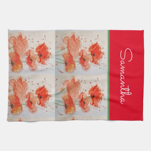 Waterverf rode papaverbloemen papaver theedoek (Horizontaal)