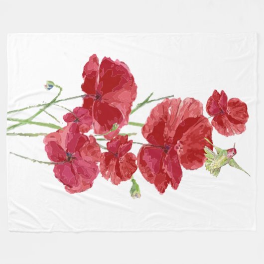 Waterverf Rode papavers bloemen Fleece Deken (Voorkant (Horizontaal))