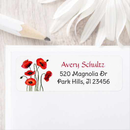  Waterverf rode papavers Etiket (Insitu)