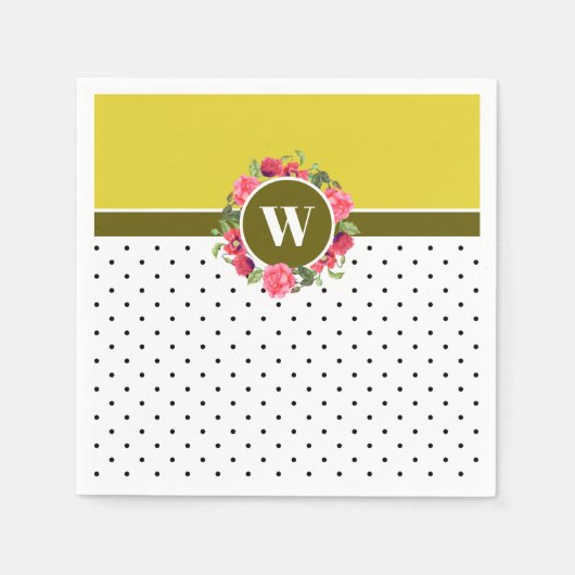 Waterverf Rode papavers Roze roze Monogram Servet (Voorkant)