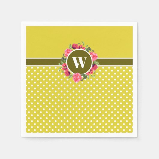 Waterverf Rode papavers Roze roze Monogram Servet (Voorkant)