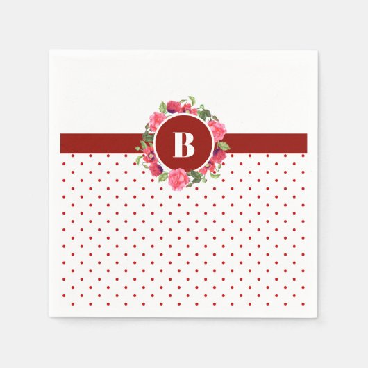 Waterverf Rode papavers Roze roze Monogram Servet (Voorkant)