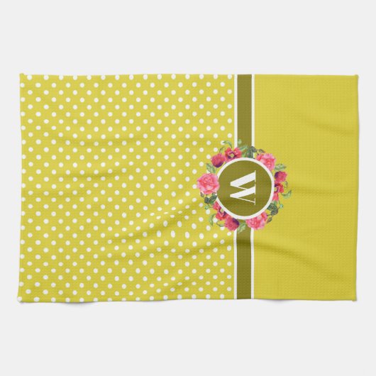 Waterverf Rode papavers Roze roze Monogram Theedoek (Horizontaal)