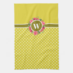 Waterverf Rode papavers Roze roze Monogram Theedoek