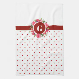 Waterverf Rode papavers Roze roze Monogram Theedoek