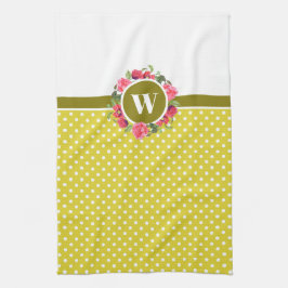 Waterverf Rode papavers Roze roze Monogram Theedoek