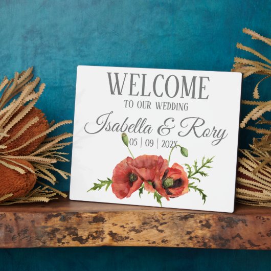  Waterverf Rode papavers Weddenschap Welkom Fotoplaat (Zijkant)