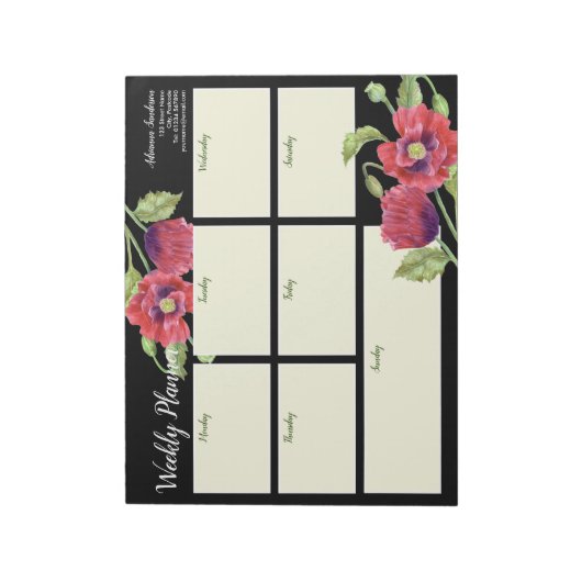 Waterverf Rode papavers zwart Notitieblok (Linkerzijde)