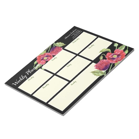 Waterverf Rode papavers zwart Notitieblok (Schuin)