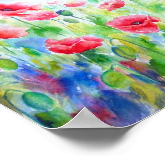 Waterverf rode papaverveld poster (Hoek)