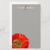 Waterverf Rode papaverventilator en naam Briefpapier (Voorkant / Achterkant)