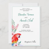 Waterverf rode papegaai bloemenbruiloft kaart (Voorkant)