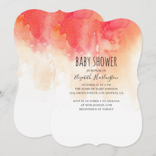 Waterverf rode perzik genderneutraal baby shower kaart (Voorkant / Achterkant)