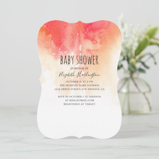 Waterverf rode perzik genderneutraal baby shower kaart (Staand voorkant)