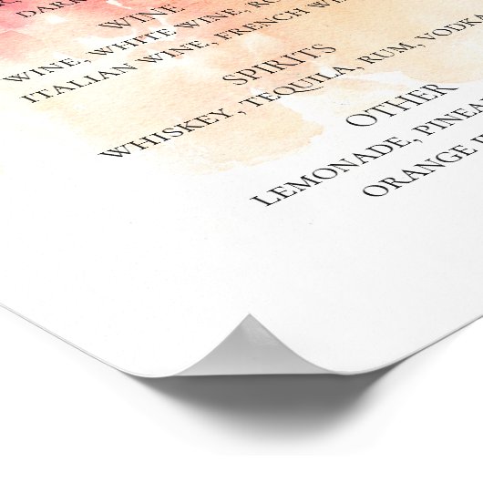 Waterverf rode perzikkleurige drinken bar poster (Hoek)