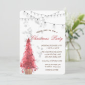 Waterverf rode pineTree,lampjes,kerstfeest Kaart (Staand voorkant)