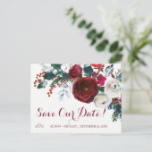 Waterverf rode pioenen winter bruiloft opslaan dat aankondigingskaart (Staand voorkant)