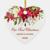 Waterverf Rode Poinsettia Bloemen Eerste Kerstmis Keramisch Ornament (Voorkant)