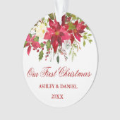 Waterverf Rode Poinsettia Bloemen Eerste Kerstmis Ornament (voorkant)