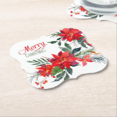 Waterverf Rode Poinsettia Boeket Vakantie Kartonnen Onderzetters (Gekanteld)
