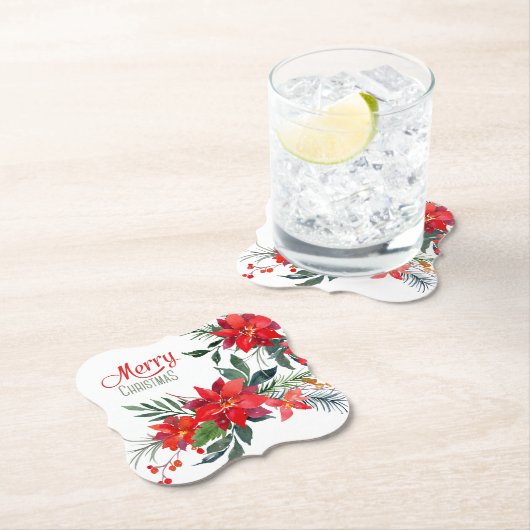 Waterverf Rode Poinsettia Boeket Vakantie Kartonnen Onderzetters (Insitu)