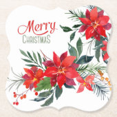 Waterverf Rode Poinsettia Boeket Vakantie Kartonnen Onderzetters (Voorkant)