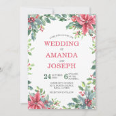 Waterverf Rode Poinsettia Floral kerstbruiloft Kaart (Voorkant)