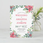 Waterverf Rode Poinsettia Floral kerstbruiloft Kaart (Staand voorkant)